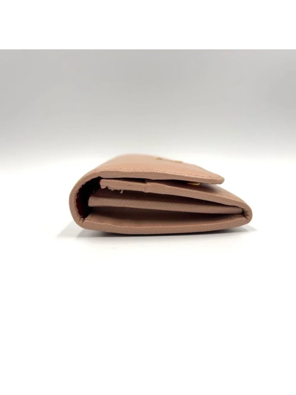 Prada Saffiano Metal Bifold Leather Pink Beige Wallet Gold